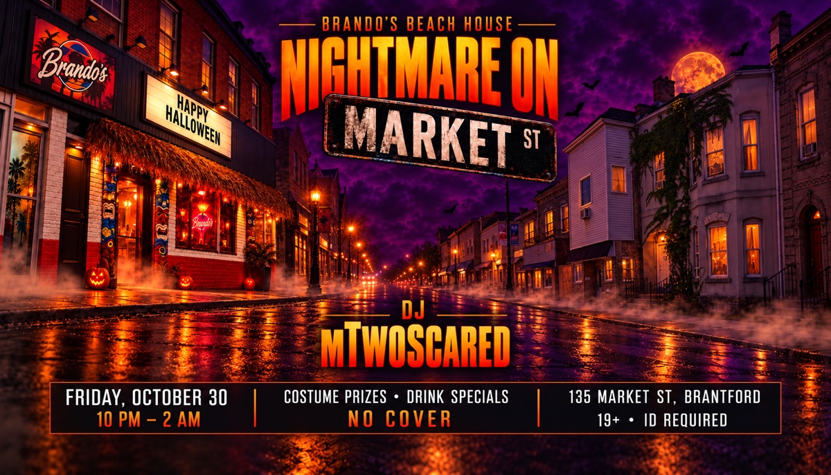 Nightmare on Market Street at Brando’s Beach House with DJ mTwoScared, Friday October 30, 10 p.m.–2 a.m. Costume prizes, drink specials, no cover. 19+ with ID.