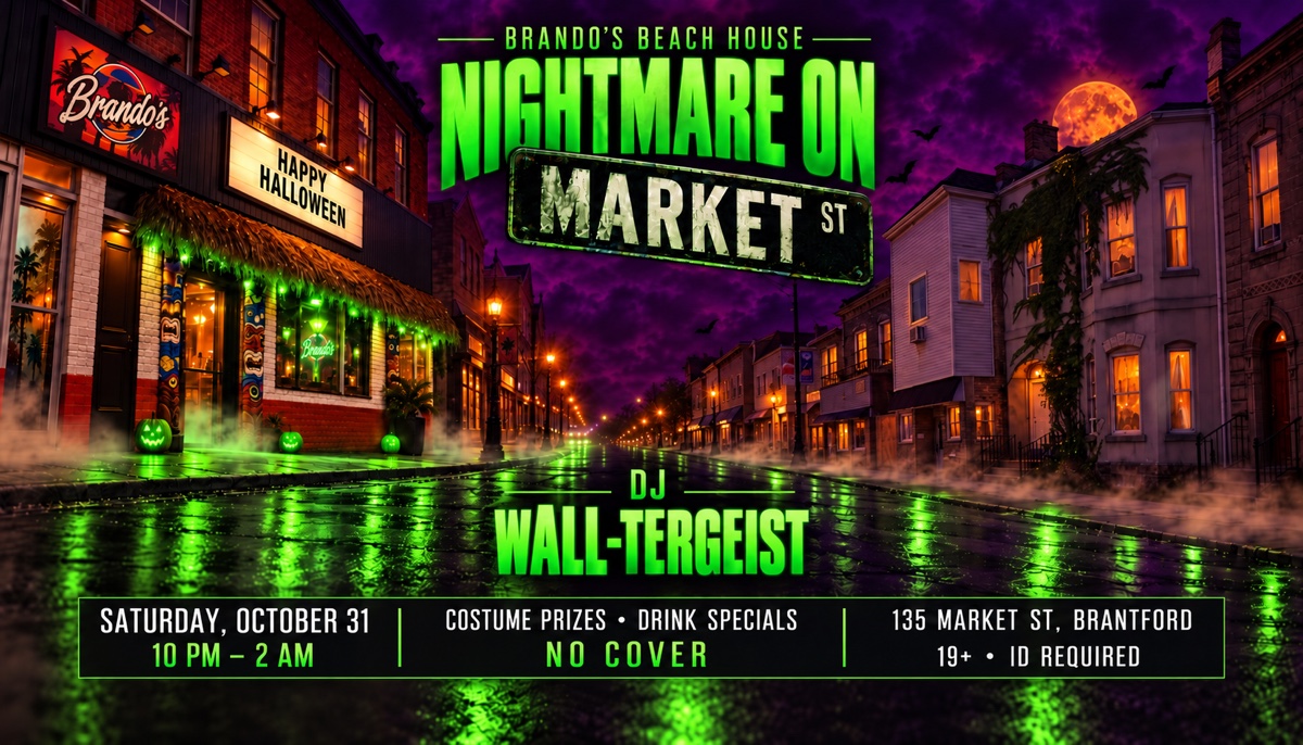 Nightmare on Market Street at Brando’s Beach House with DJ Wall-tergeist, Saturday October 31, 10 p.m.–2 a.m. Costume prizes, drink specials, no cover. 19+ with ID.